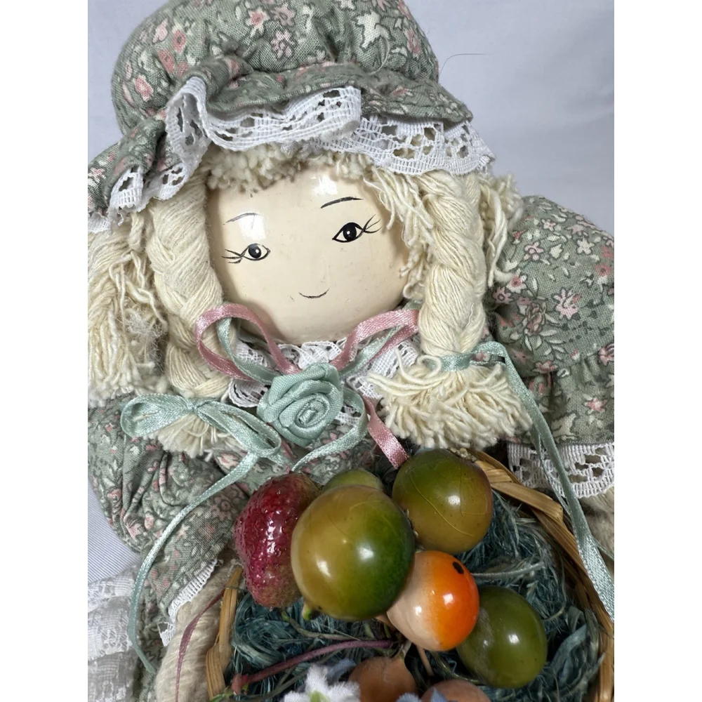Vintage Mop Doll Shelf Sitter Yarn Porcelain Head WINDS UP PLAYS MUSIC Unique